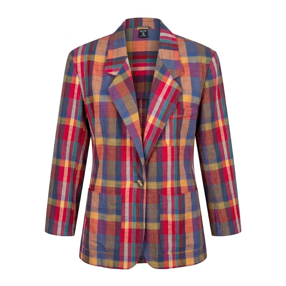 New Mints Blazer Womens S Multicolor Plaid Vintage 90s Preppy Dark Academia